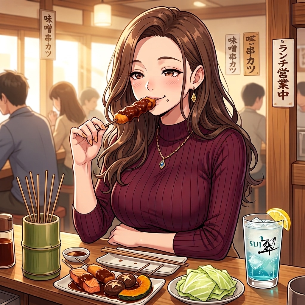 串カツ屋で豪遊する椎菜ちゃん | の人気AIイラスト・グラビア
