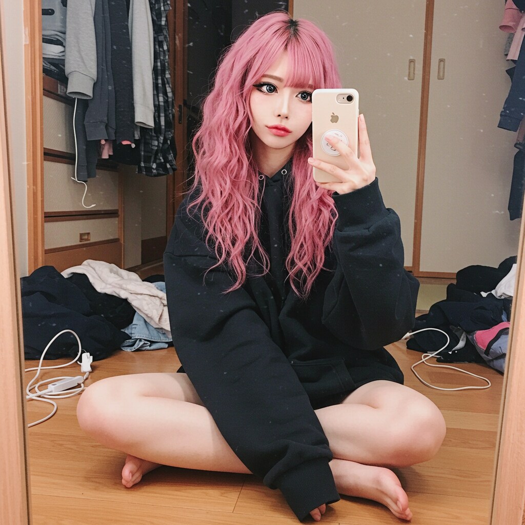 ギャル、帰省中、自撮り