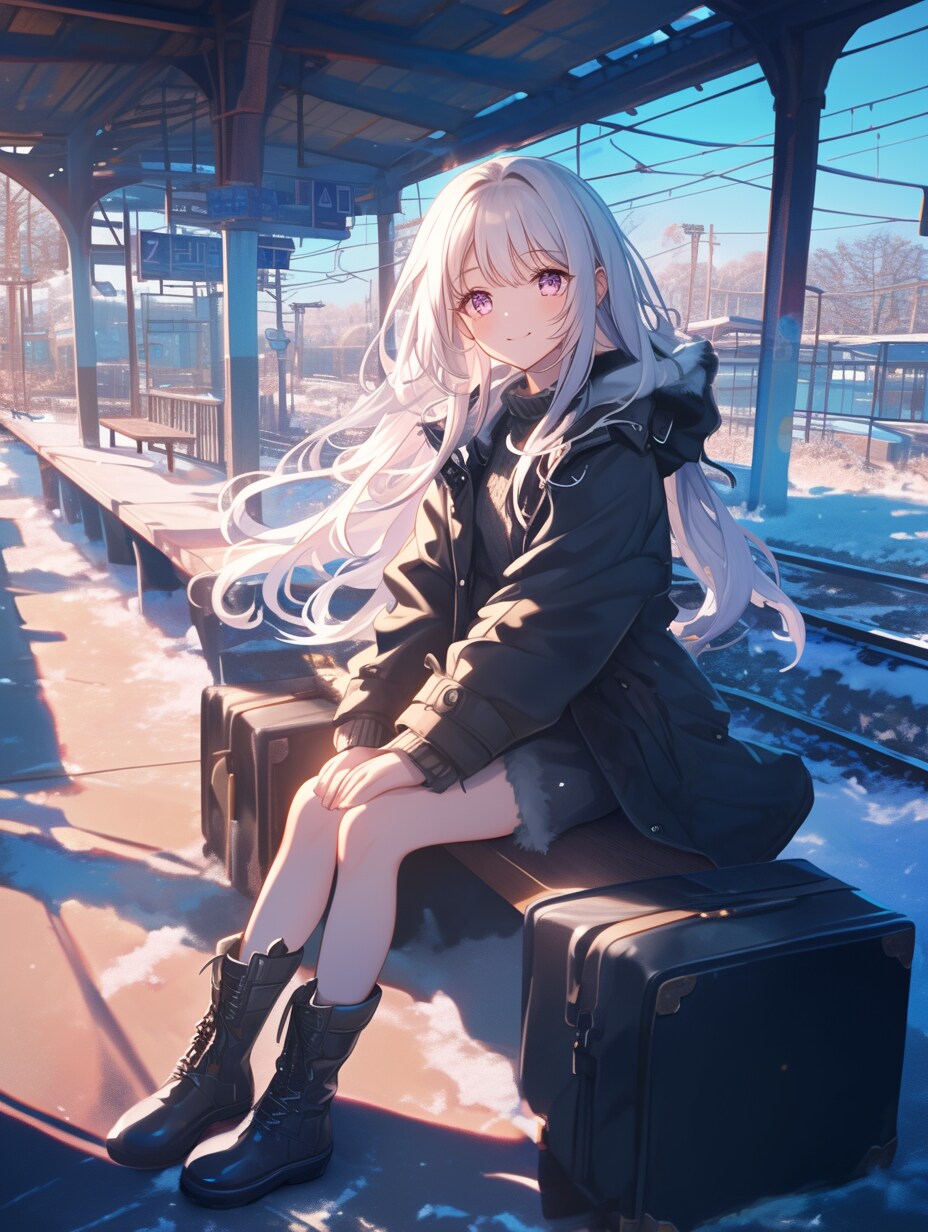 電車を待つ女の子 Girl waiting for the train | の人気AIイラスト・グラビア