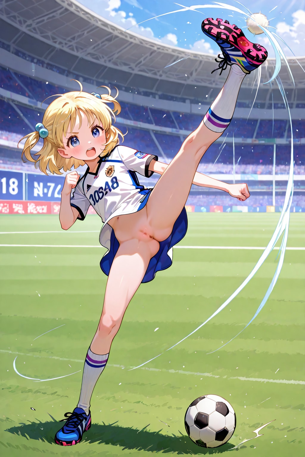 スカートユニフォームのサッカー少女(ノーパン)