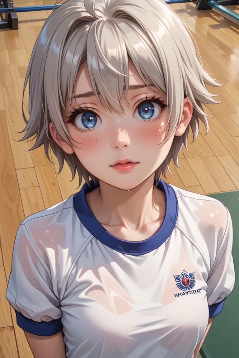 部活中の銀髪少女