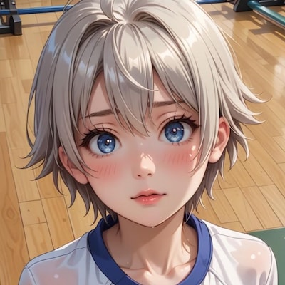 部活中の銀髪少女