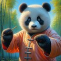 油絵&アニメ風、春の功夫パンダ 2枚目