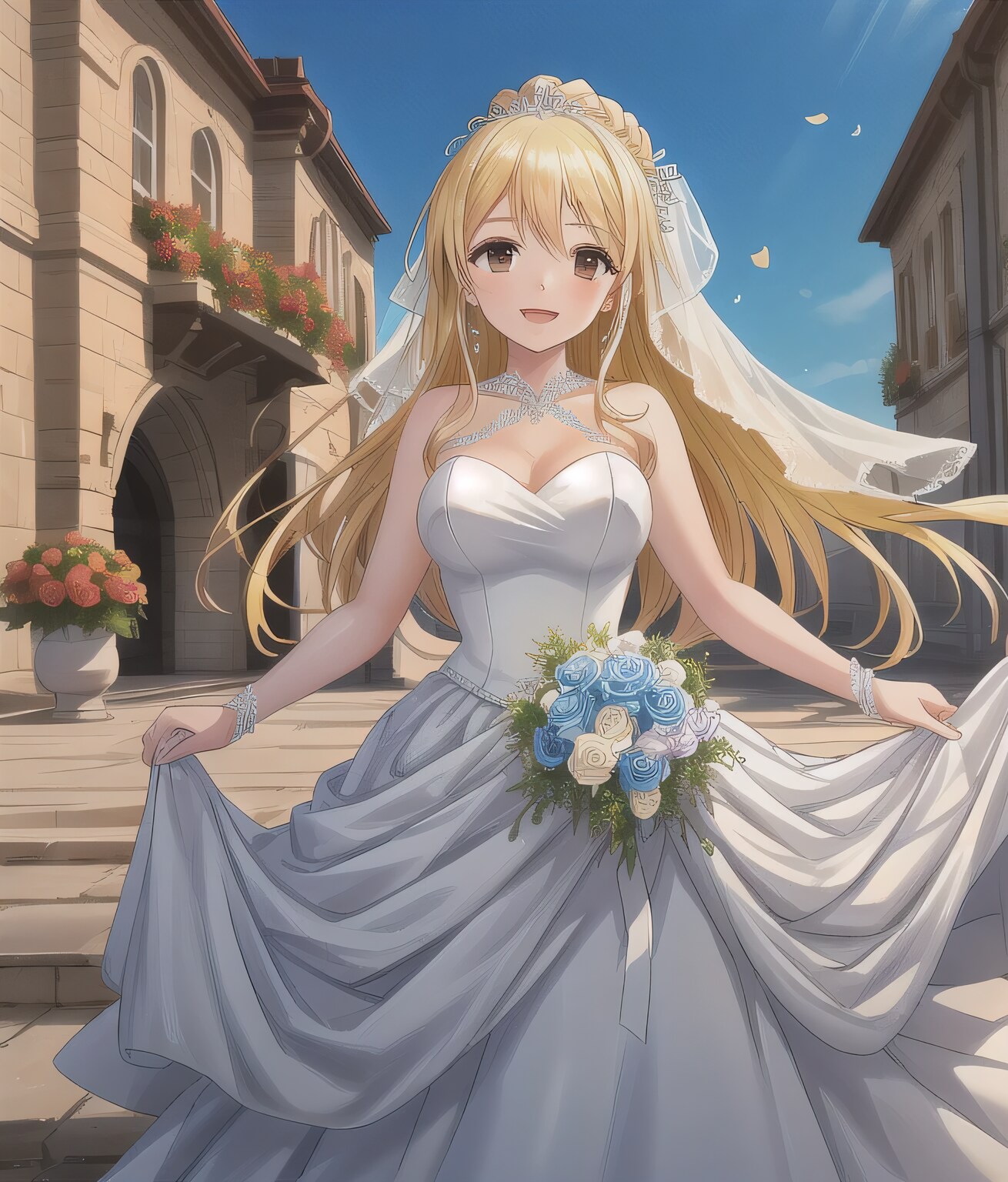 金髪ロングでウェディングドレスの少女１７ | の人気AIイラスト・グラビア