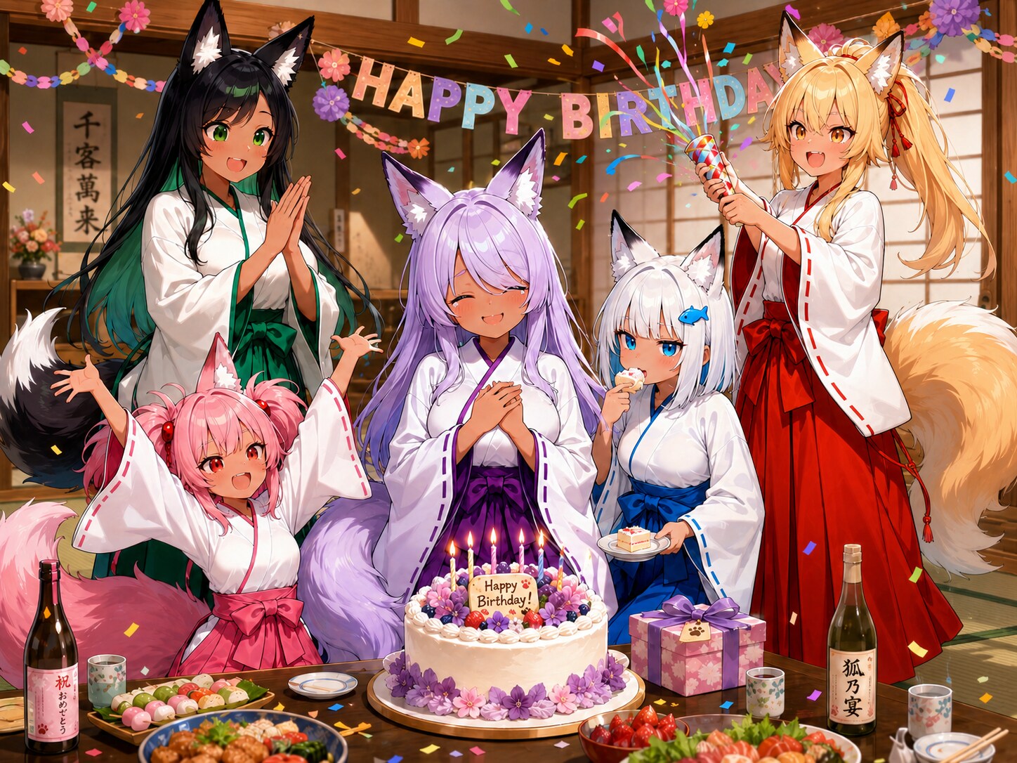 紫狐ちゃんの誕生日会 | の人気AIイラスト・グラビア