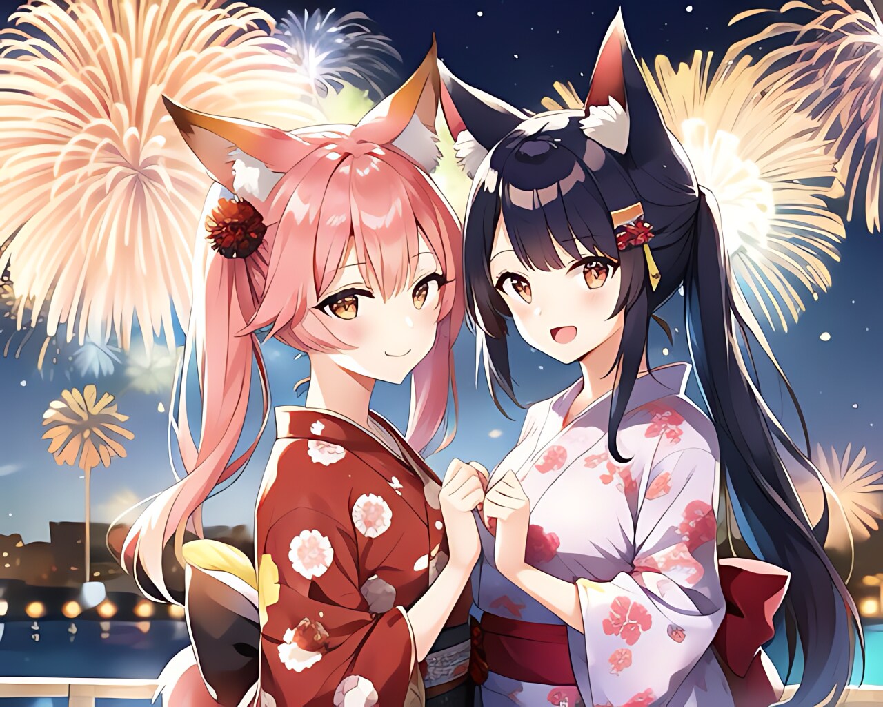狐娘と花火 | の人気AIイラスト・グラビア