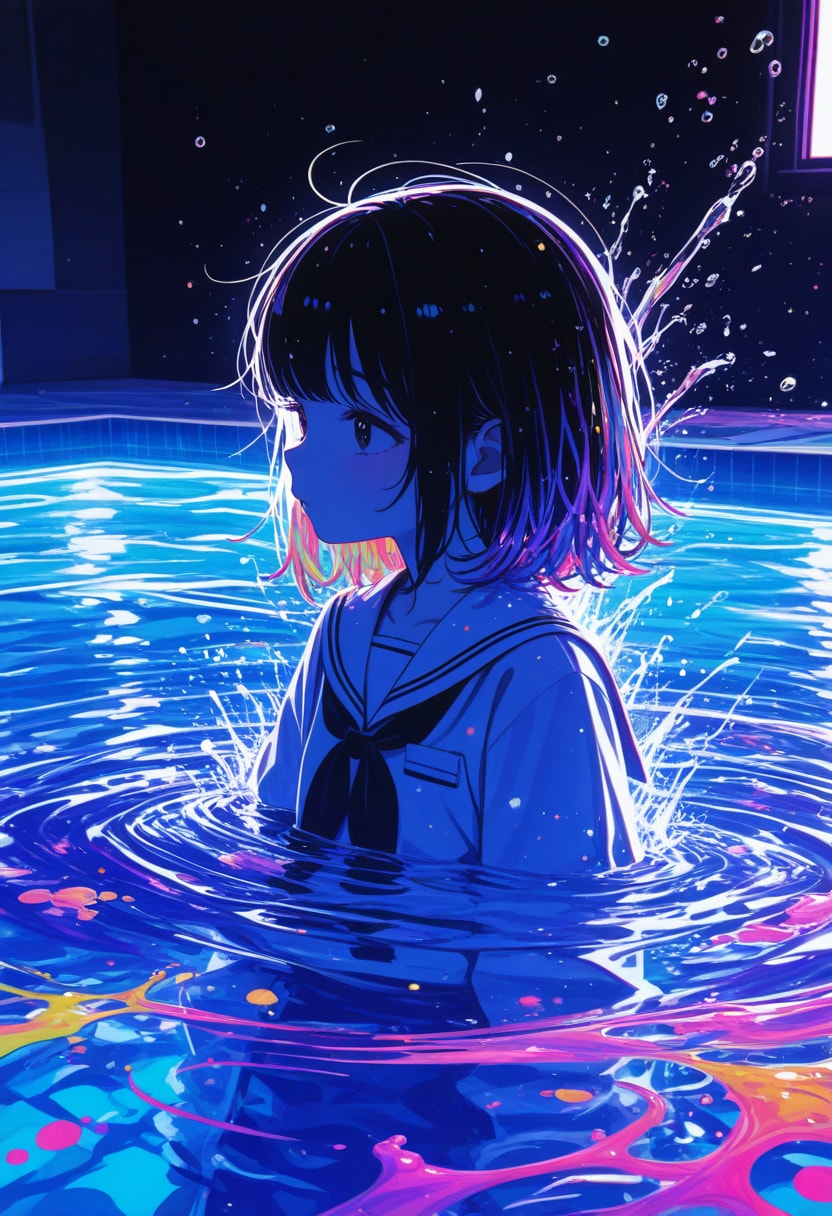 深夜のプール(saturated)(4) | の人気AIイラスト・グラビア