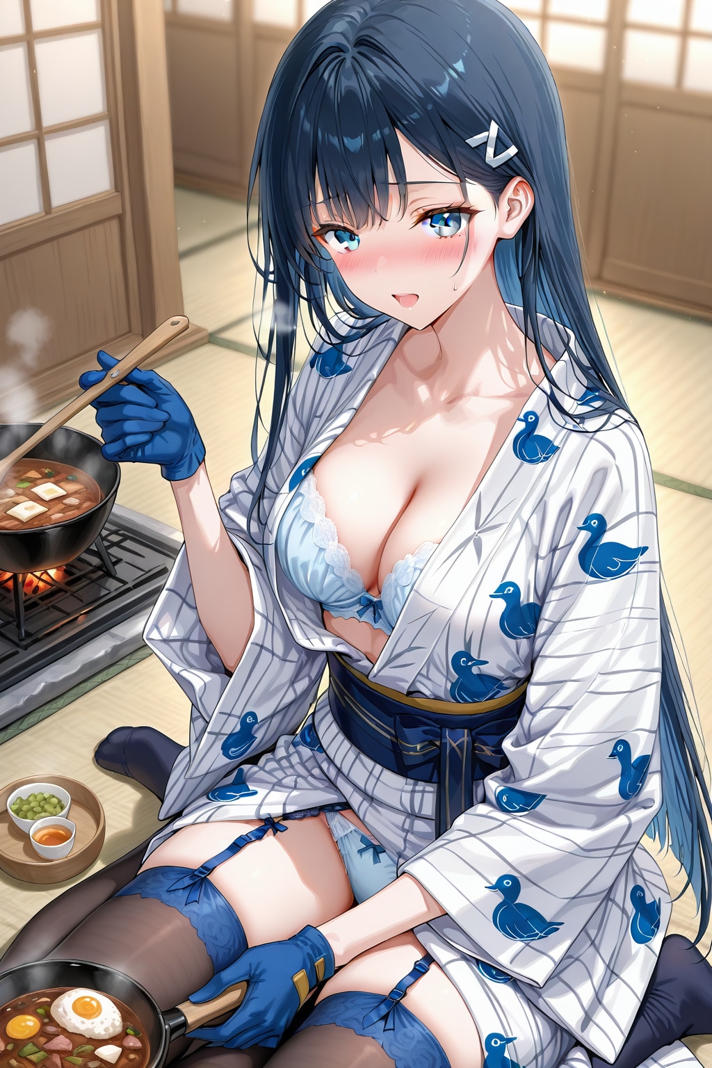 浴衣で鍋物を調理する葵さん(QILIN版)