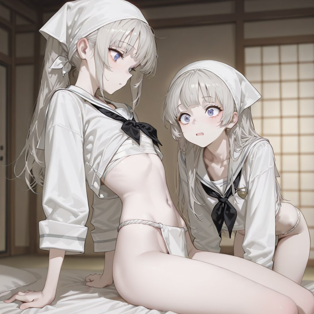 別々のプロンプトで指定した二人（海女とセーラー服）