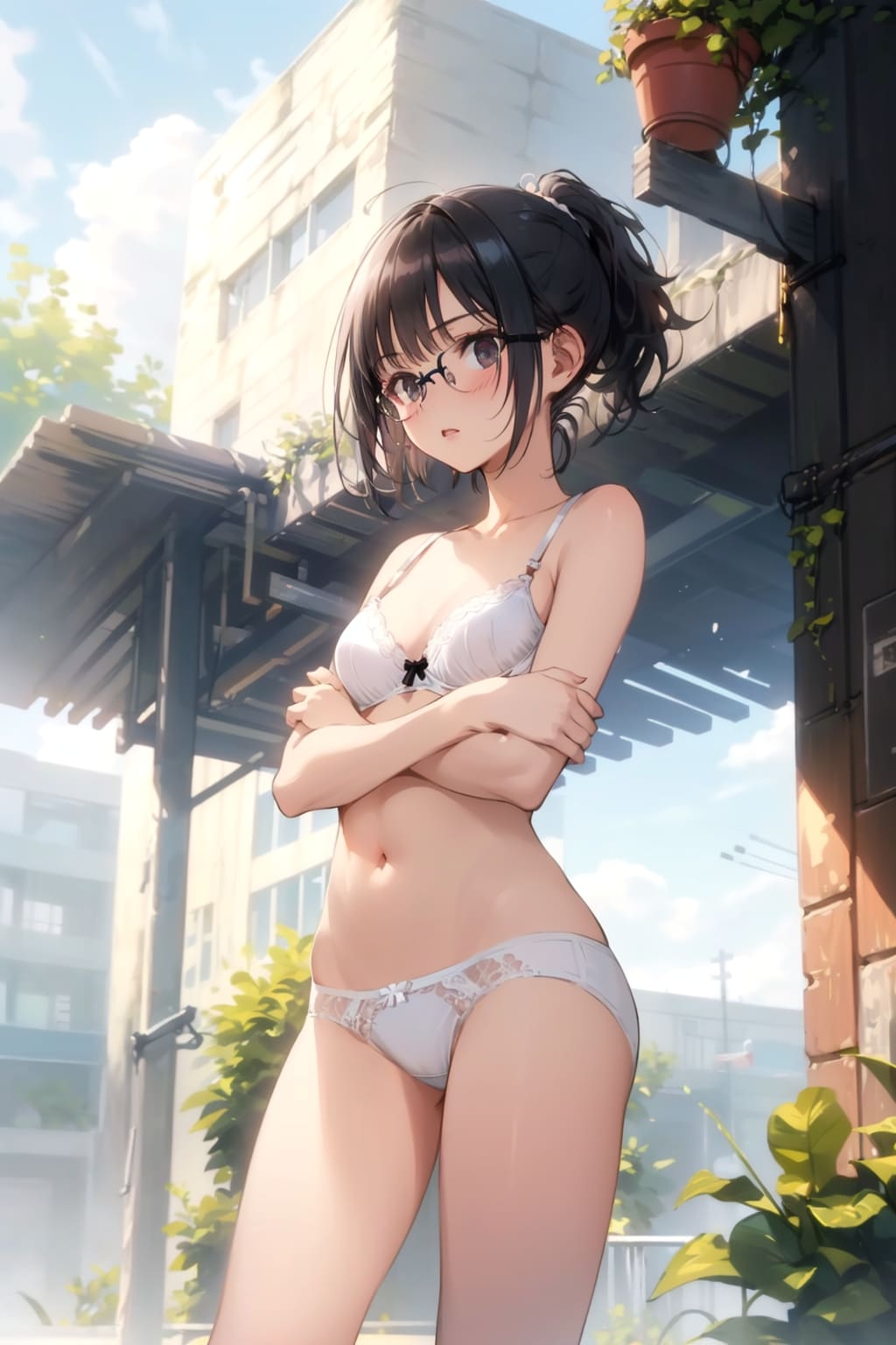 下着の眼鏡っ娘