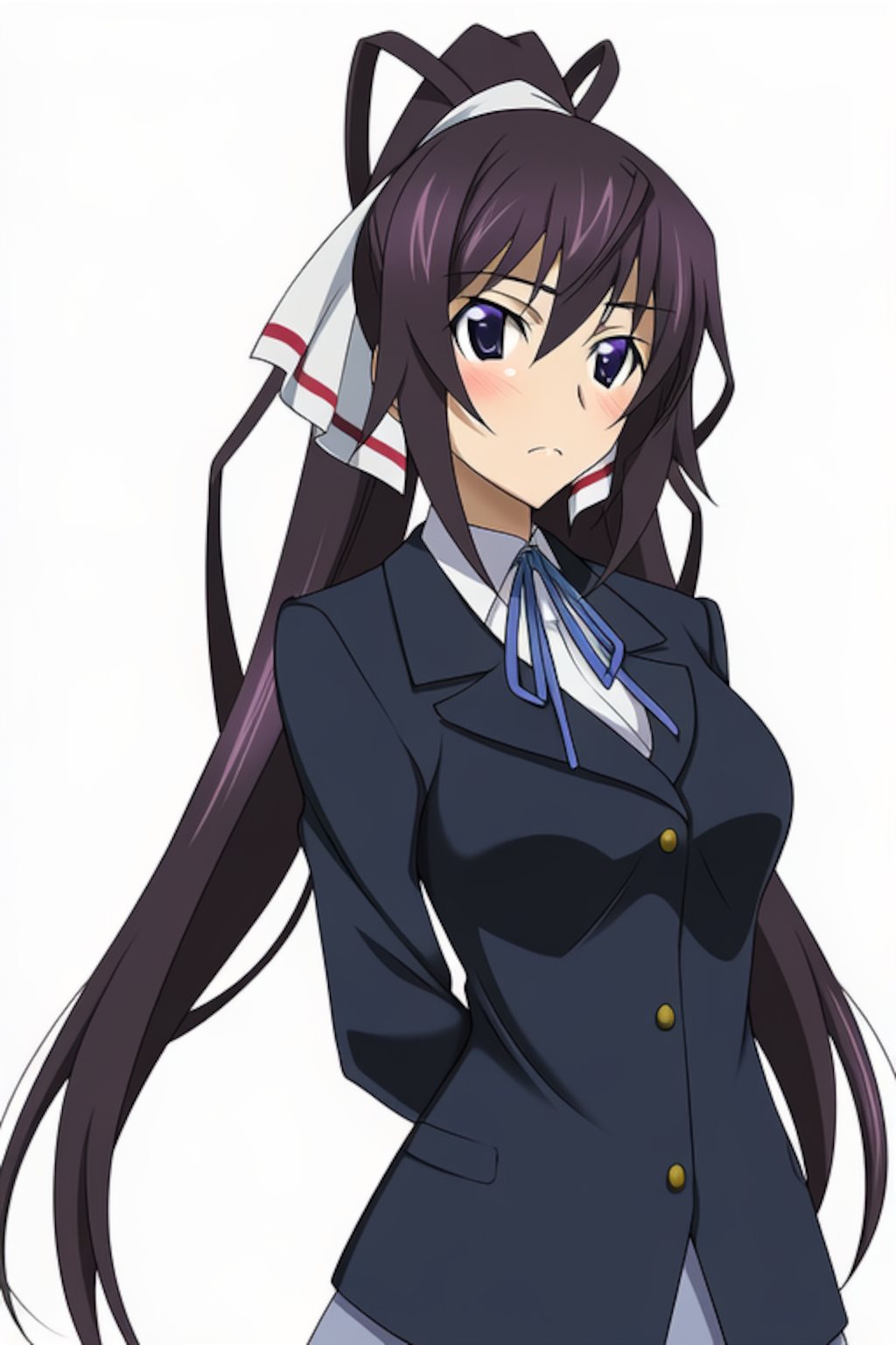 桜が丘高校の制服を着た篠ノ之箒