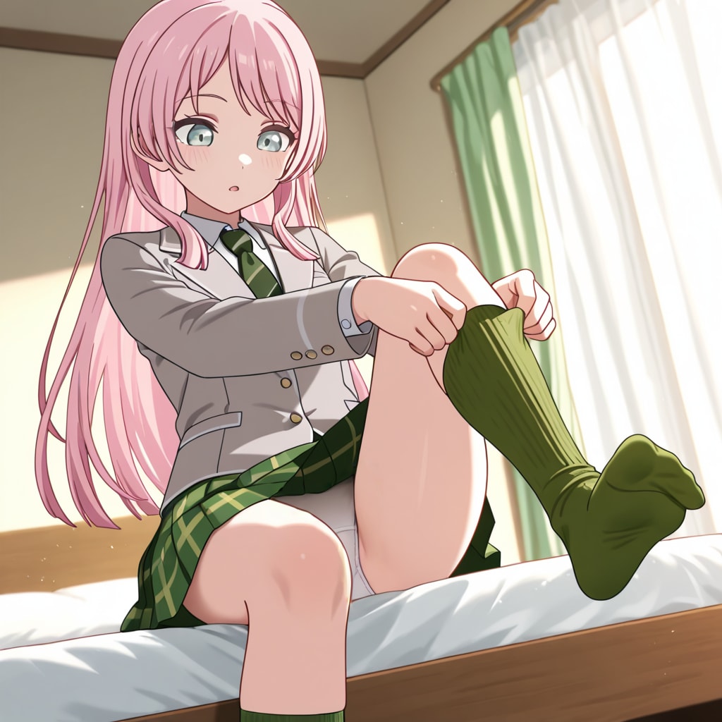 千早愛音がベッドで靴下を穿いてパンチラ