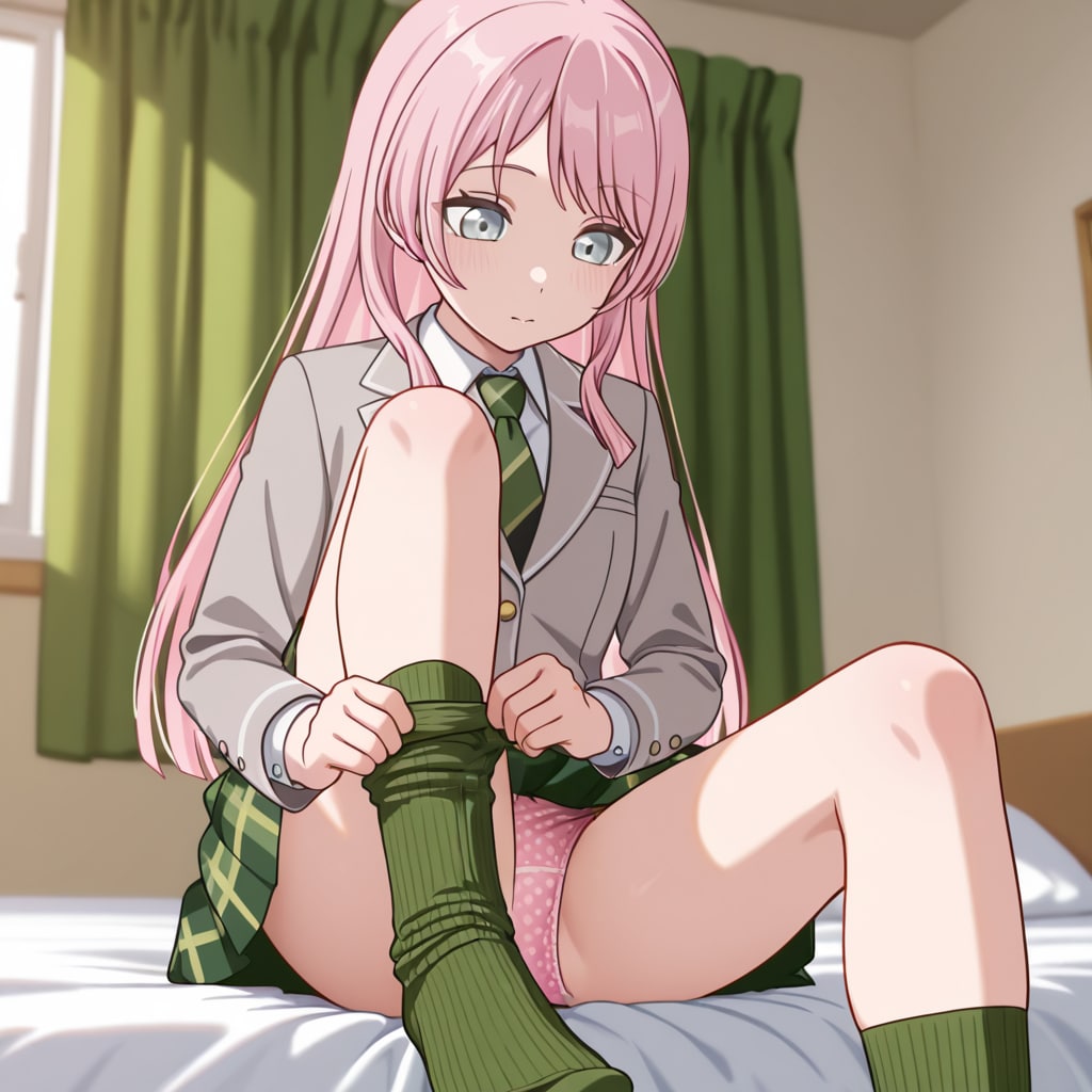 千早愛音がベッドで靴下を穿いてパンチラ