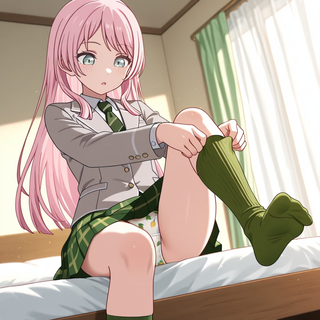 千早愛音がベッドで靴下を穿いてパンチラ
