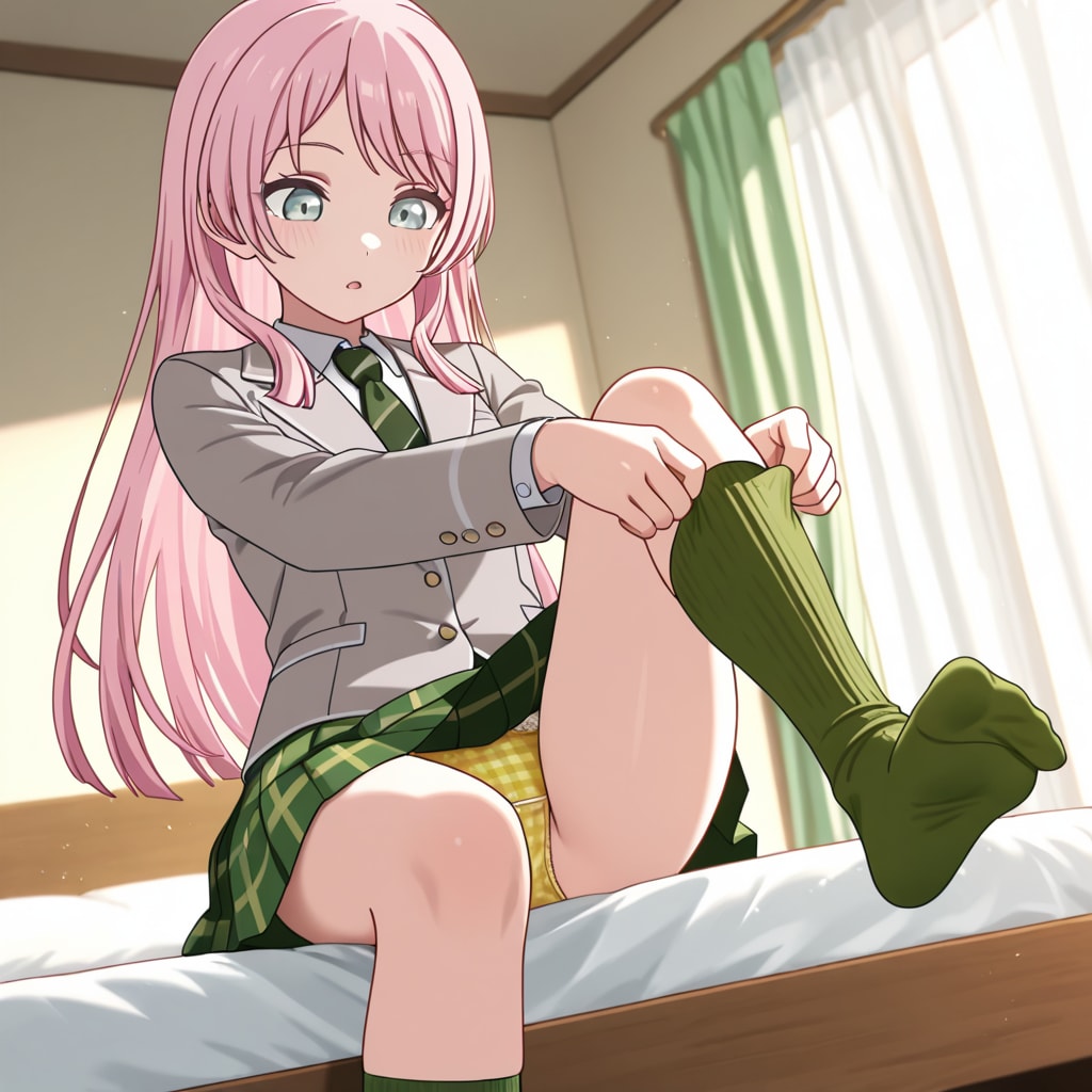 千早愛音がベッドで靴下を穿いてパンチラ