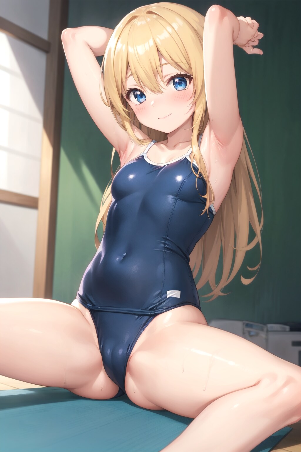スク水でストレッチする金髪ちゃん
