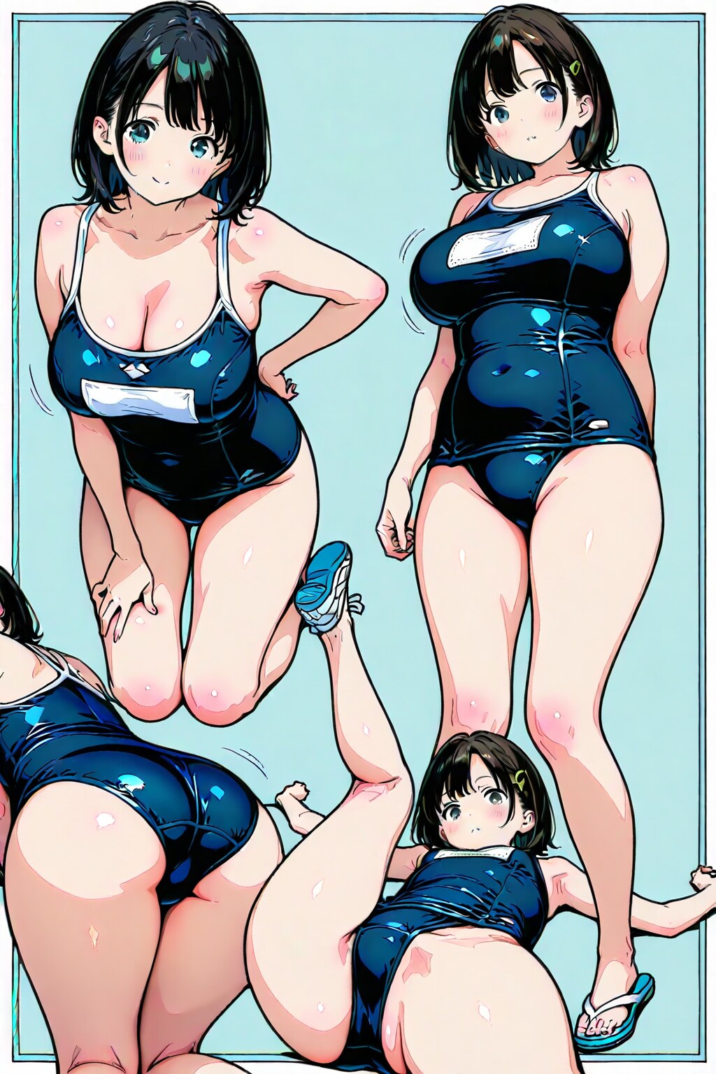 多面的に見たスクール水着女子