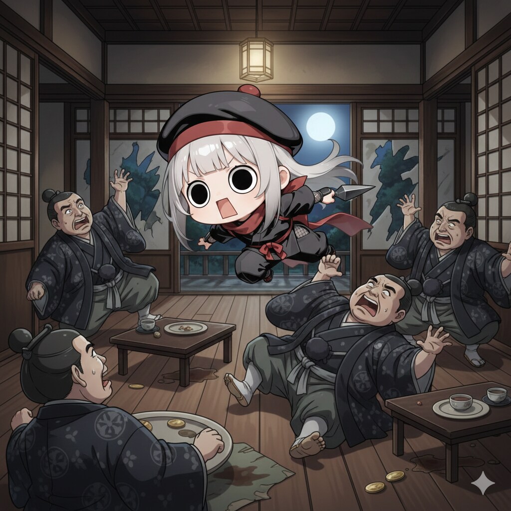 悪代官達を正面突破成敗してしまいよった忍者えらいこっちゃ嬢