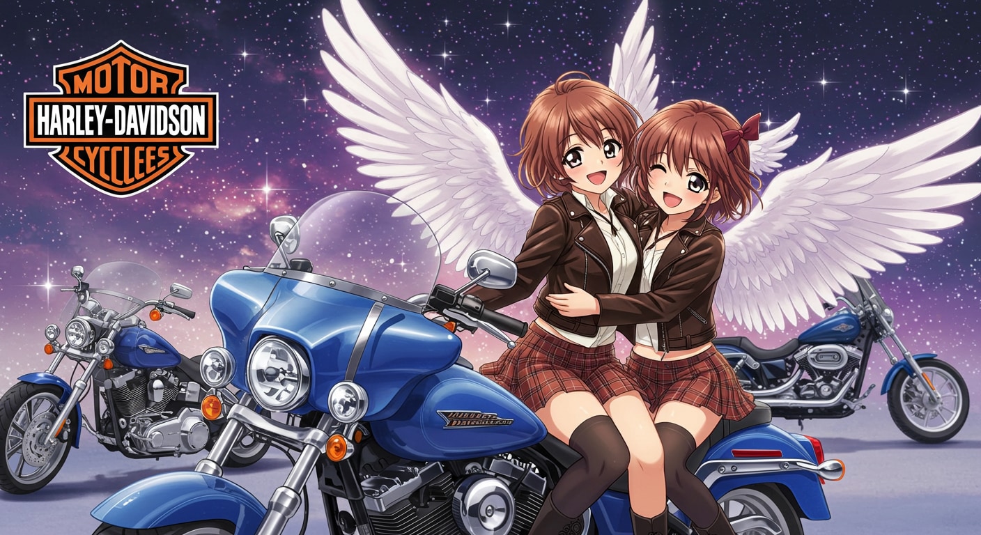 アニメキャラとハーレーダビッドソン | の人気AIイラスト・グラビア