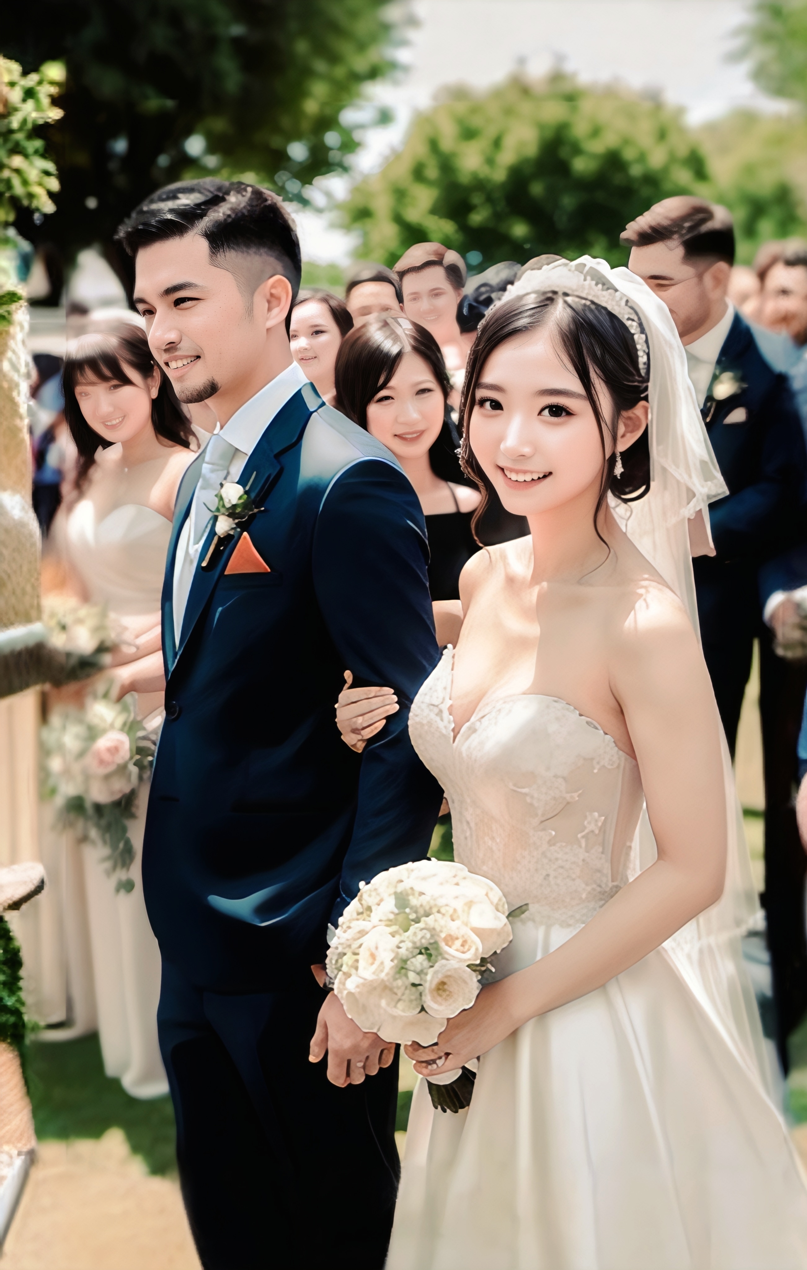 参列者に祝福を受ける新郎新婦