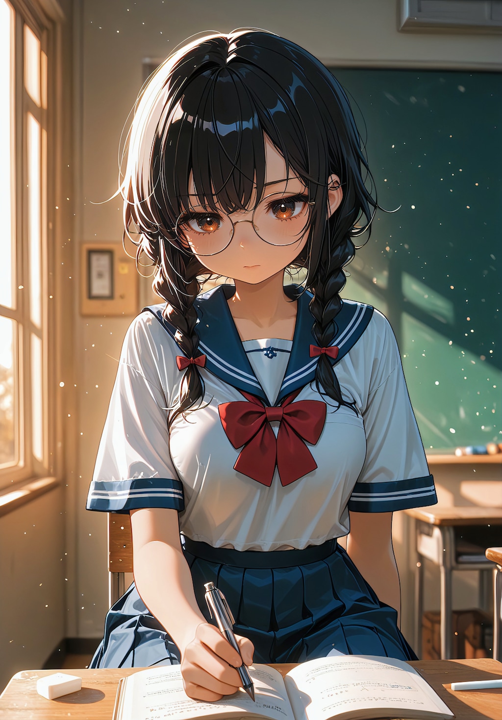 三つ編みの黒髪優等生