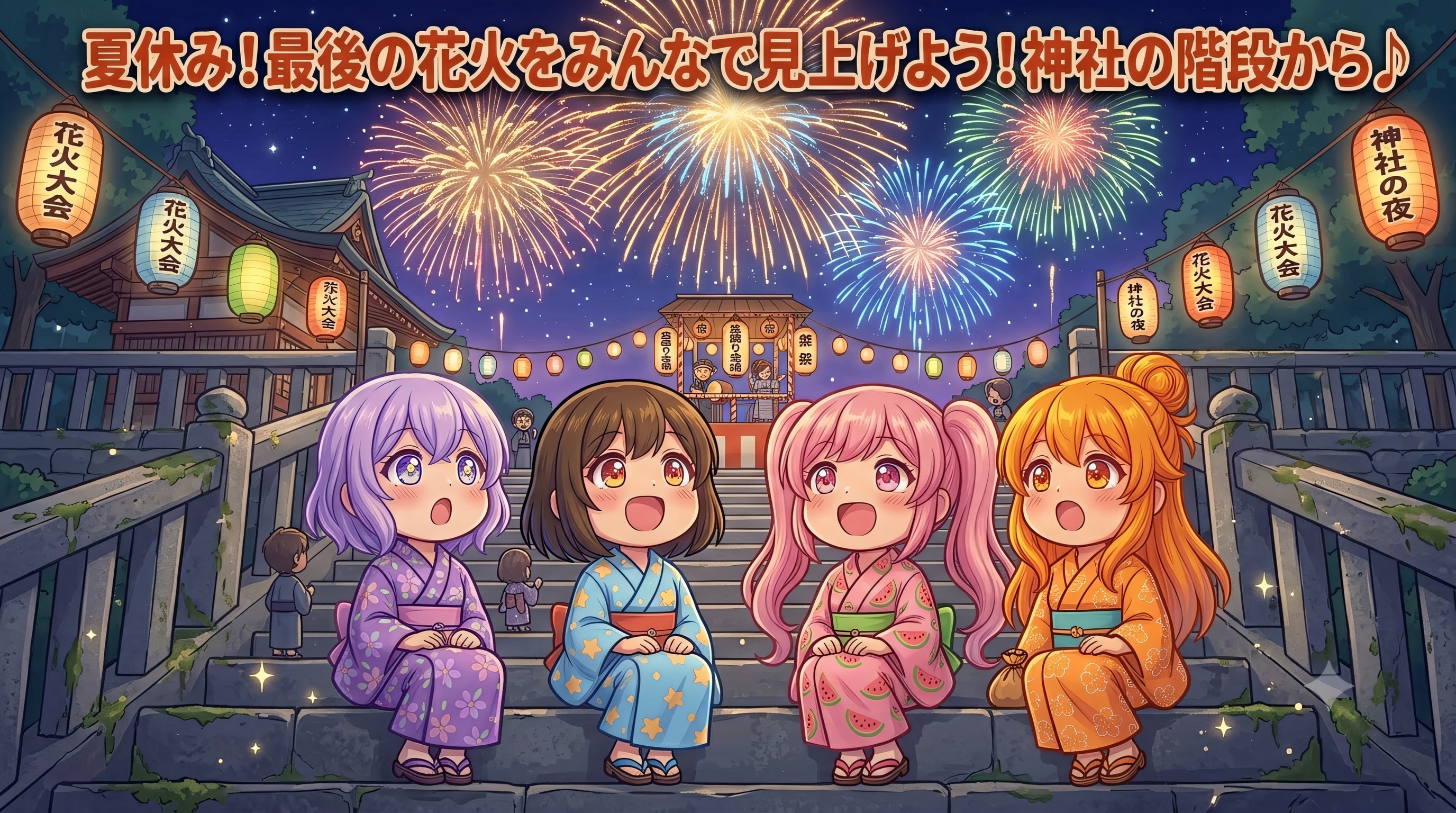 今日の夏休み（お祭り最後の打ち上げ花火２） | の人気AIイラスト・グラビア