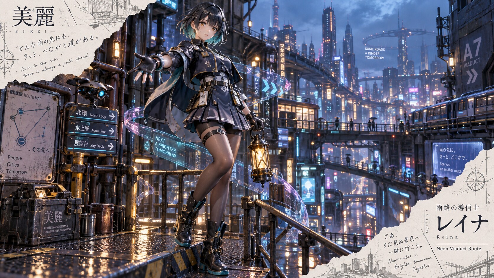 Reina — Guide of the Rain Routes  Even in the rain, there is always a path ahead.  Beneath the neon | の人気AIイラスト・グラビア