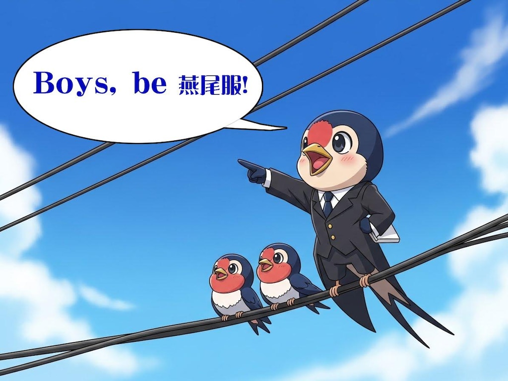 園児服が燕尾服の臙児たち