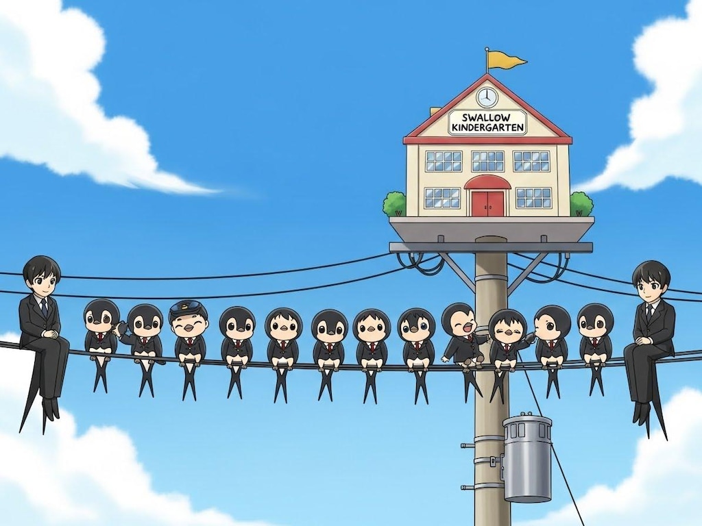 園児服が燕尾服の臙児たち