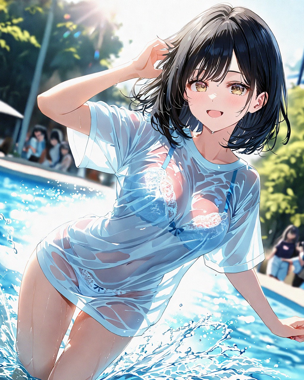 水の中で大はしゃぎ、水着きなよ