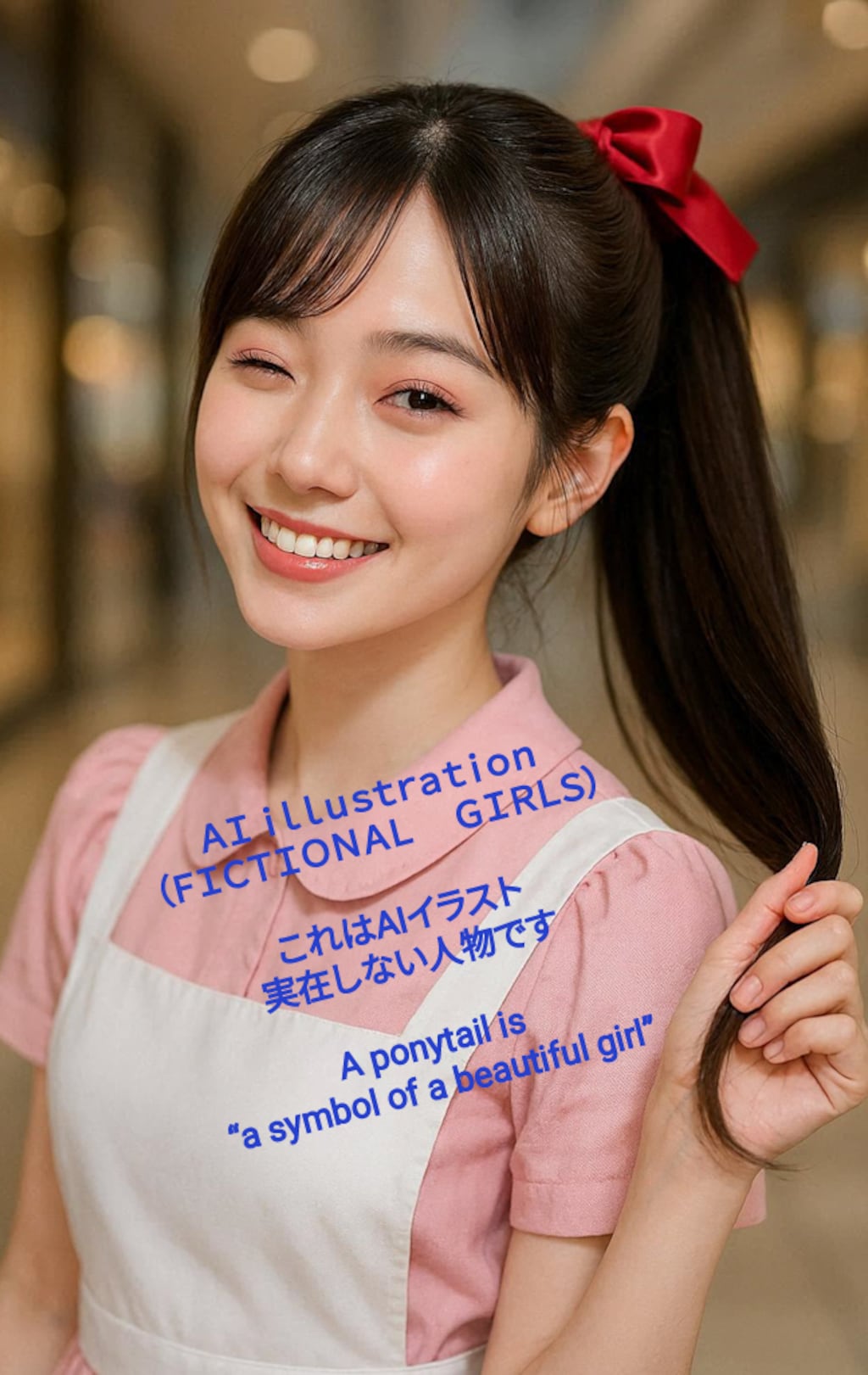 エプロンのポニーテール美少女