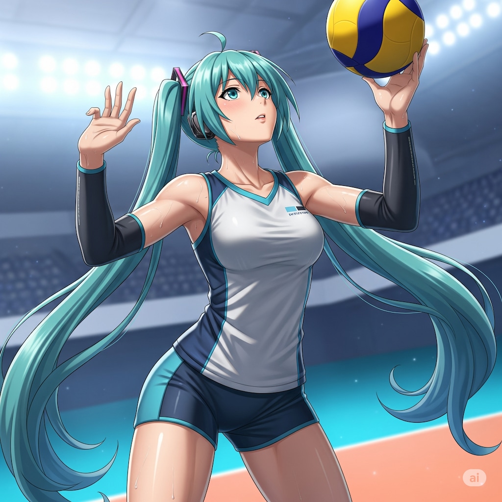 ミクさん バレーボールする