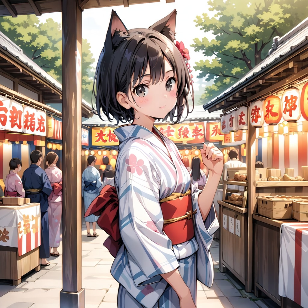 猫耳の浴衣。似合うかな？夏祭り楽しもうね。