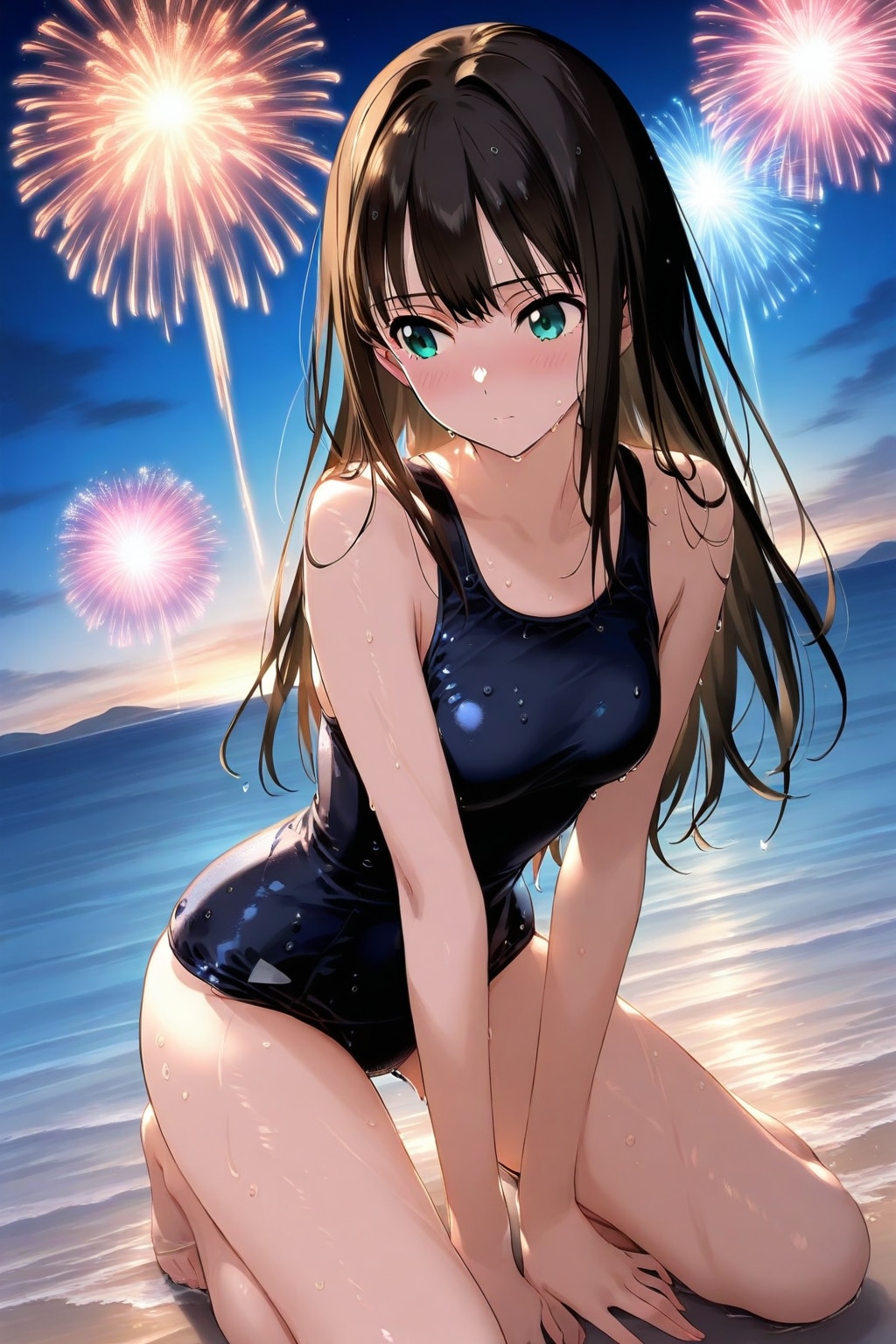 スク水のしぶりんと花火