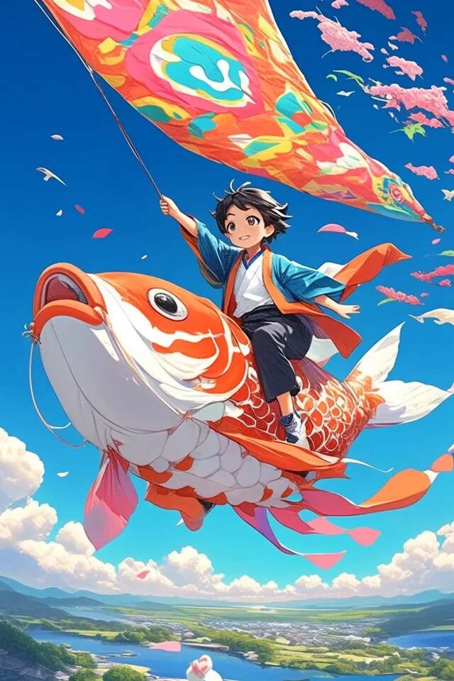 空翔る鯉のぼり － 未来への風