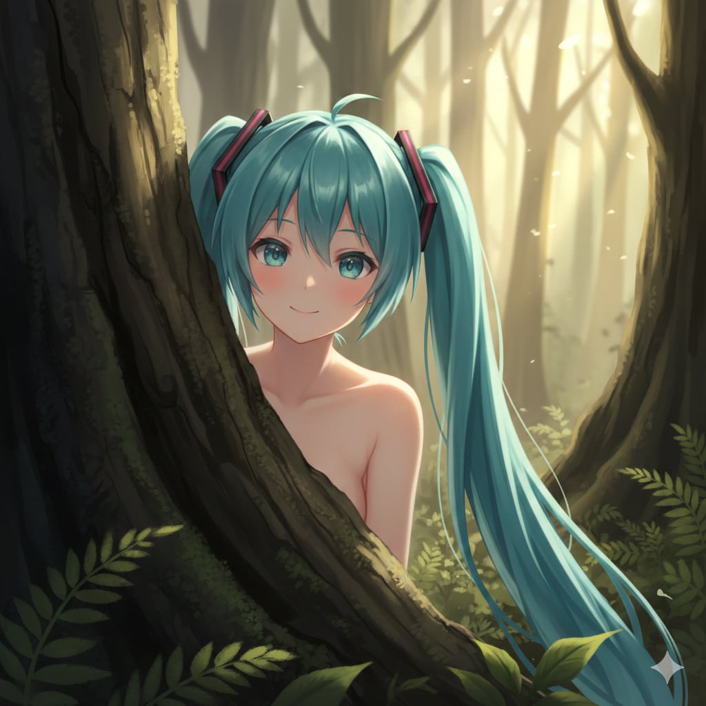 森で遊ぶミクさん