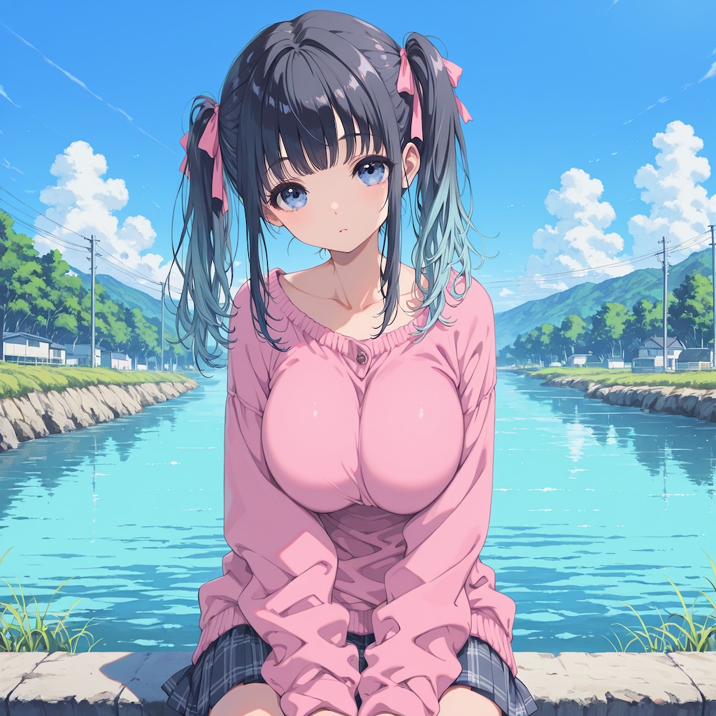 春の河原で