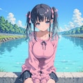 春の河原で 2枚目