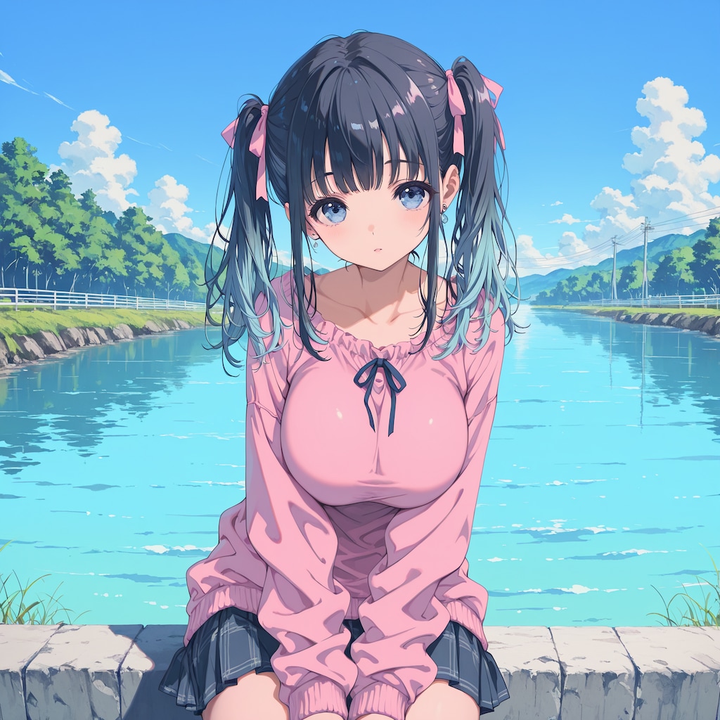 春の河原で