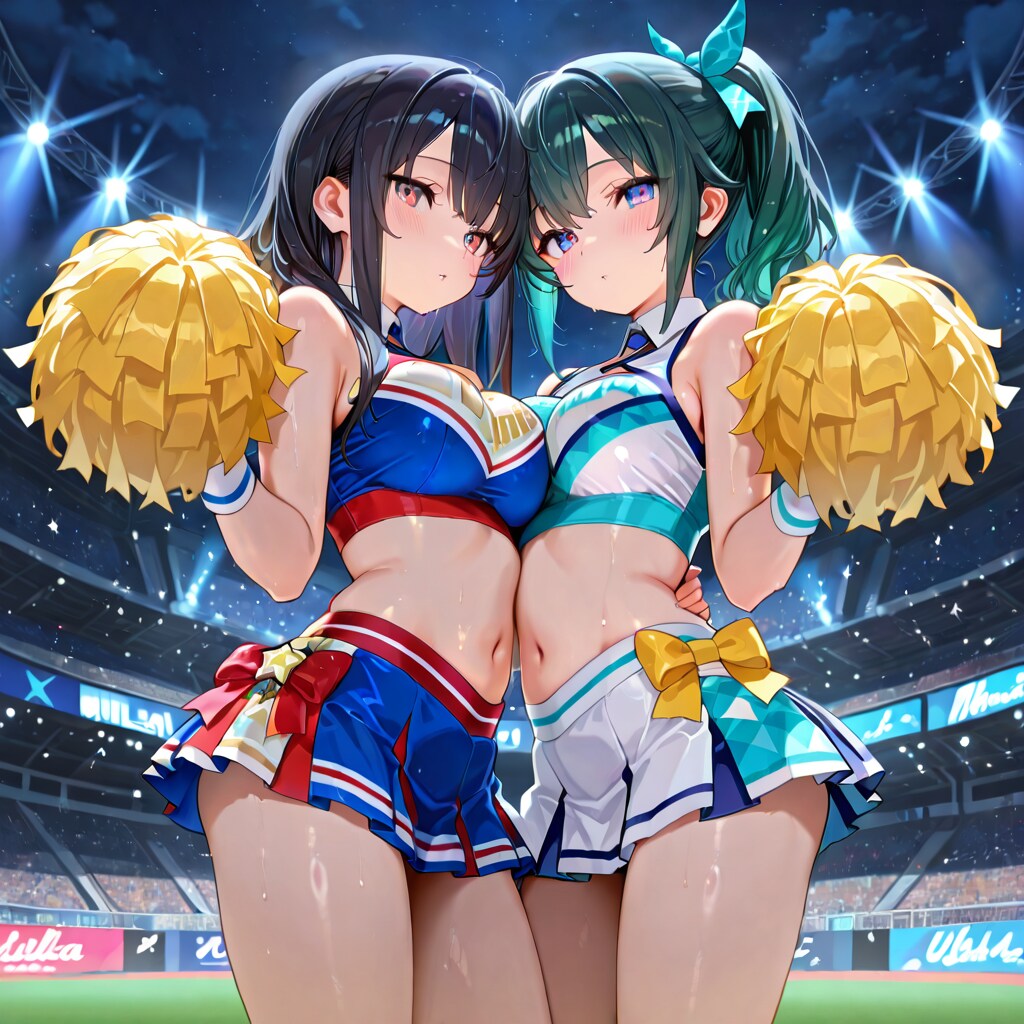 チアの大会のソロ部門決勝直前の二人。