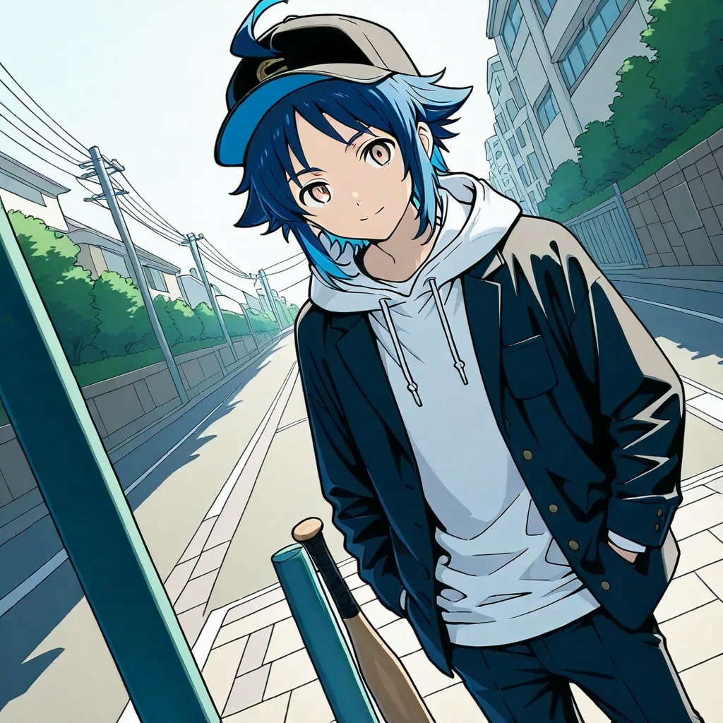 アホ毛青髪パーカー少年