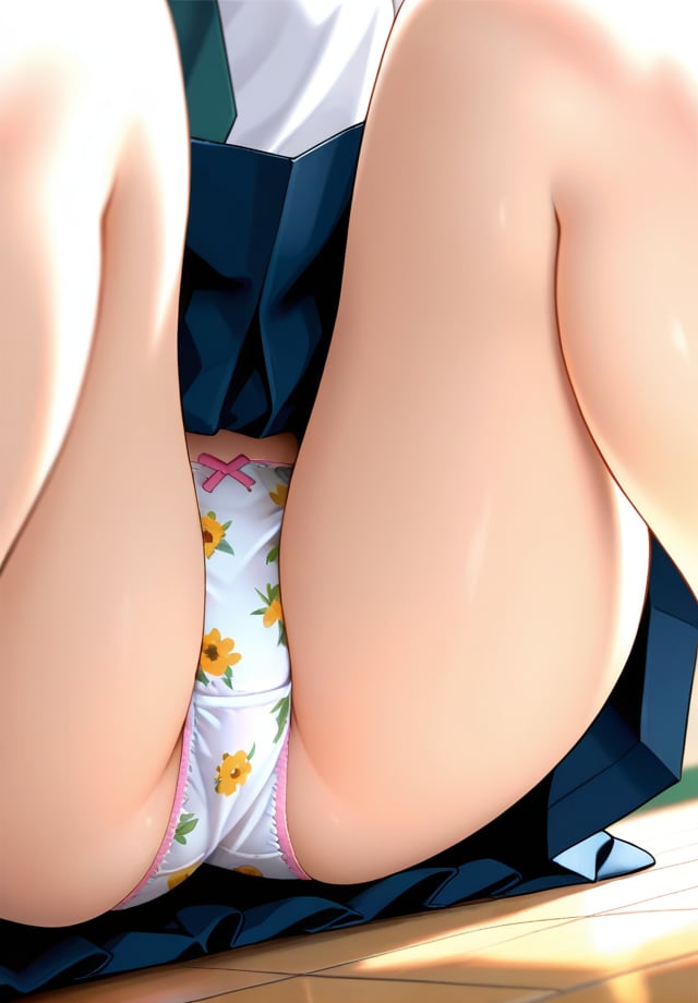 女子学生のしゃがんだ股間をクローズアップ！