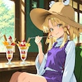 カフェでパフェを食べる諏訪子 2枚目