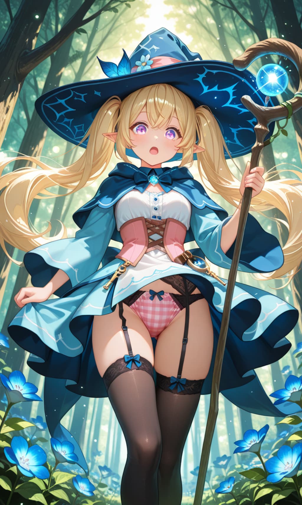 パンチラするエルフの魔女
