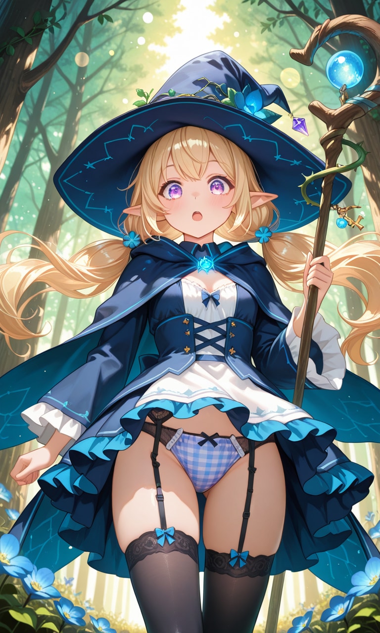 パンチラするエルフの魔女