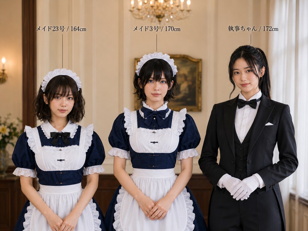 執事ちゃんとメイド組の身長比較