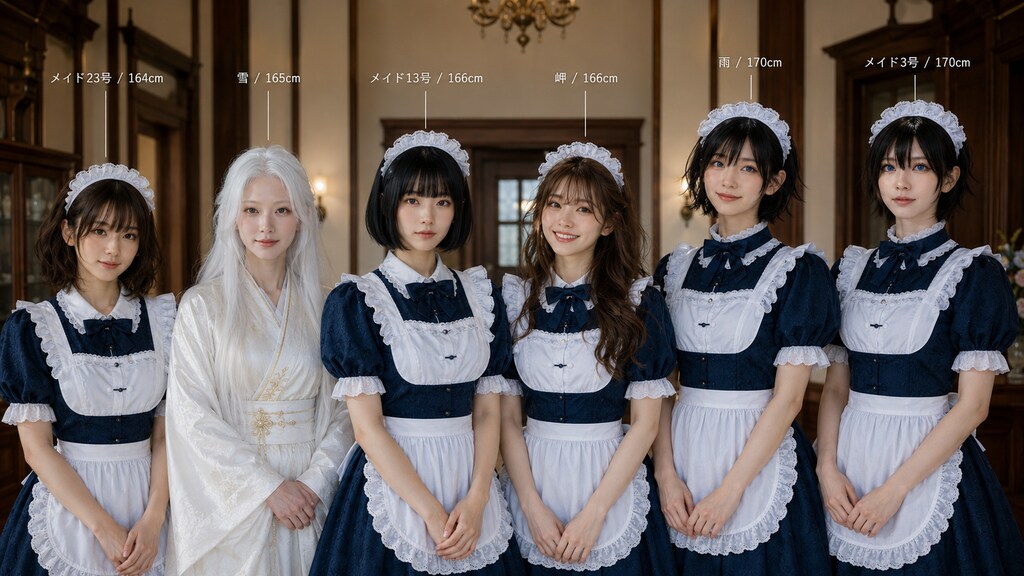 執事ちゃんとメイド組の身長比較