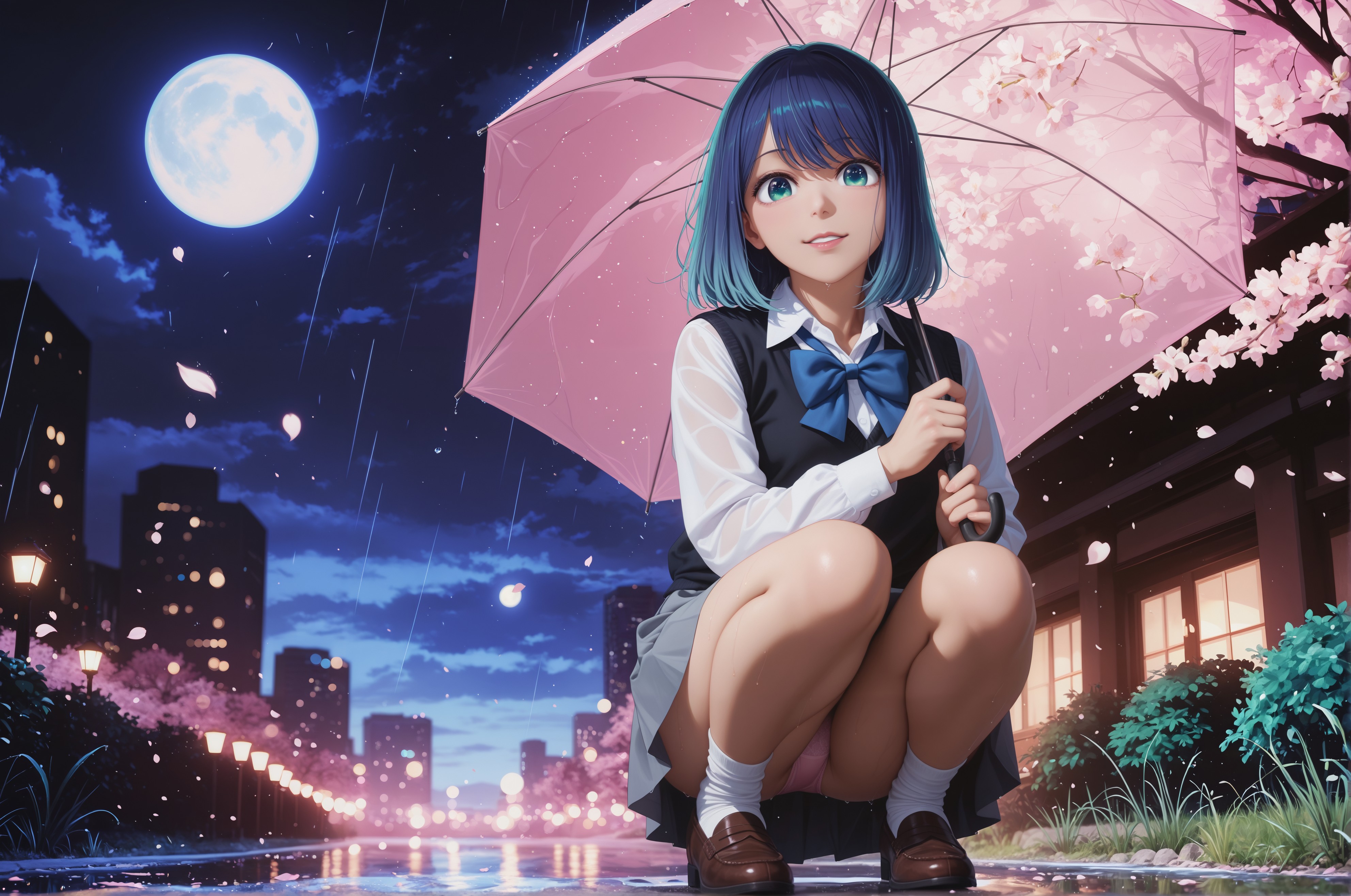 月夜の傘に、桜ひとひら