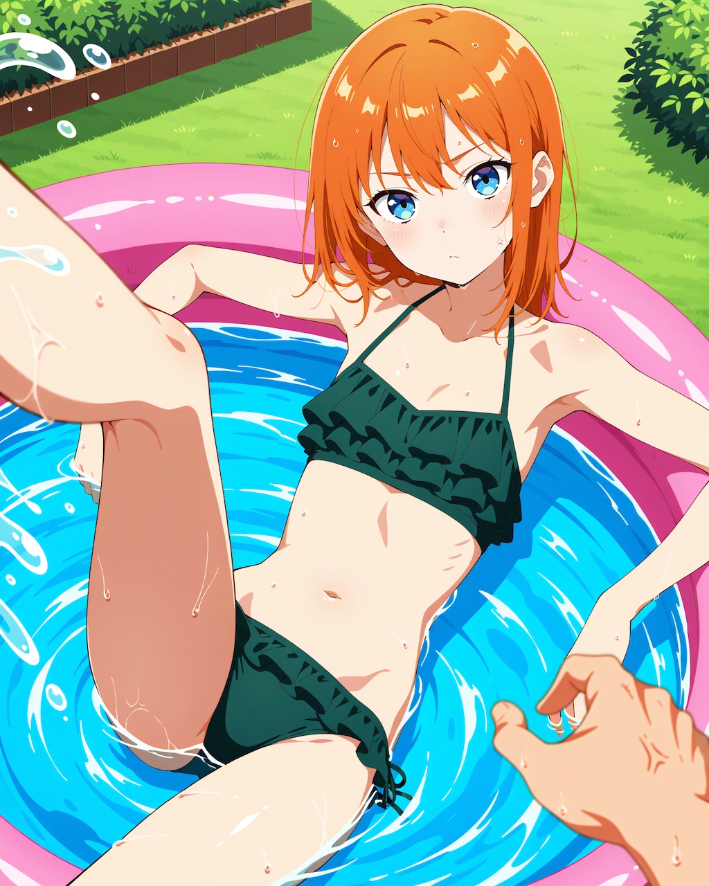 プールの水をかけられる