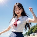 海ではしゃぐ女子高生 2枚目